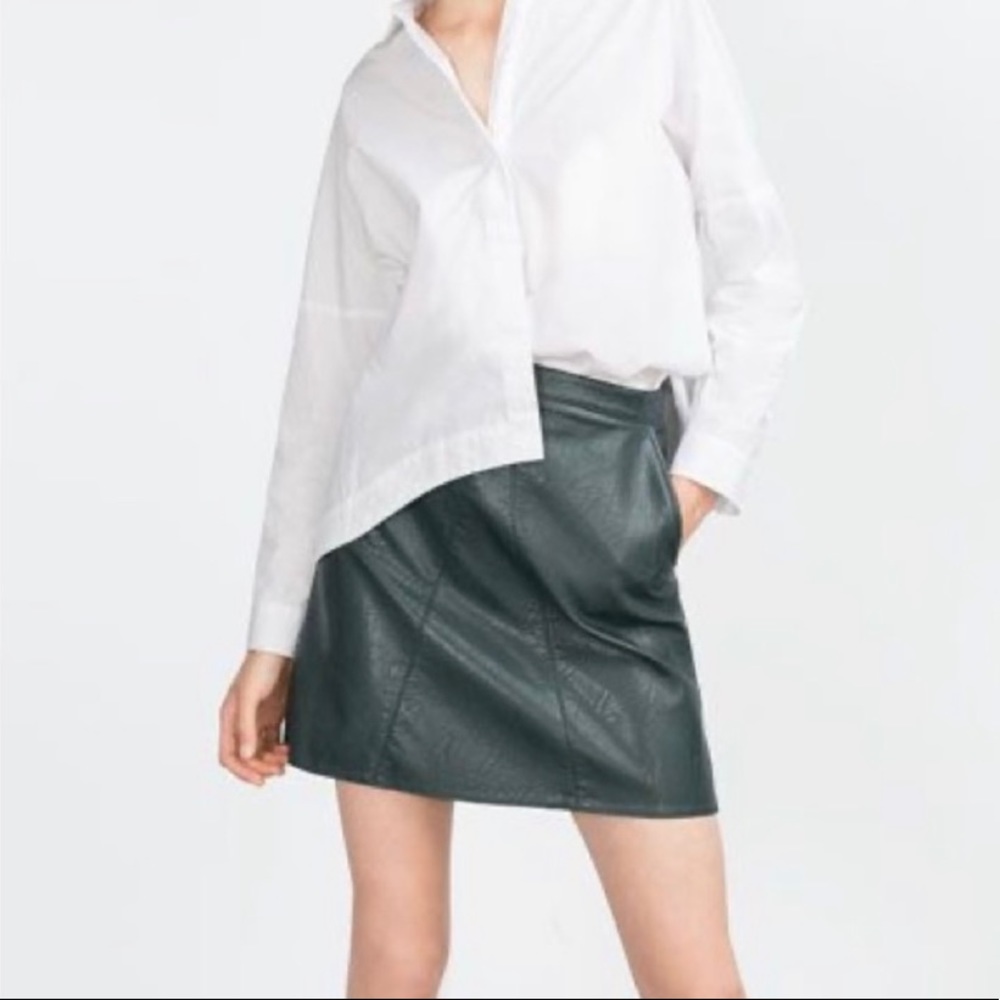 Zara Hunter Green Faux Leather A-line Skirt Small